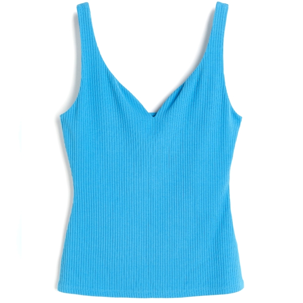 H&M Ribbed Top - Blue XS